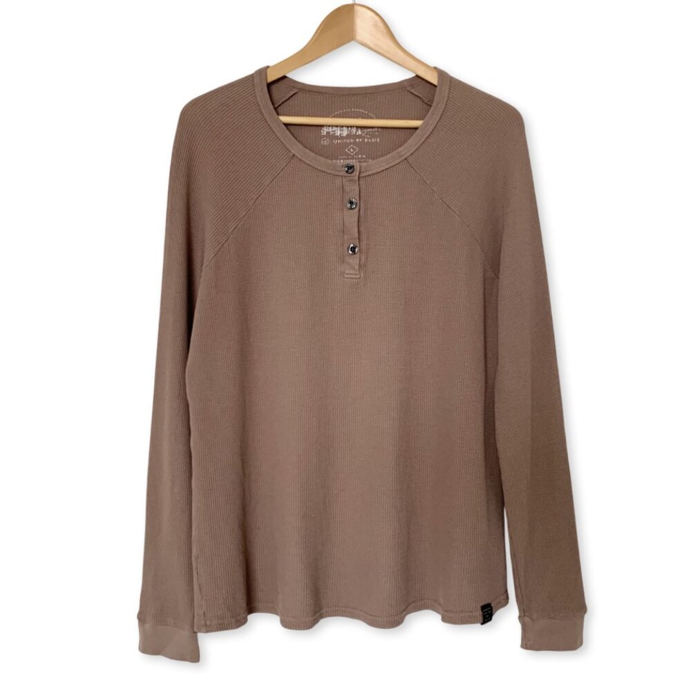 United By Blue Beige Long Sleeve Henley Shirt Heritage Fisherman Minimalist Boho
